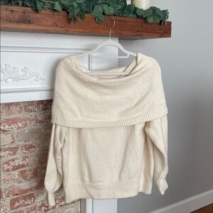 Anthropologie Cream Off-Shoulder Sweater